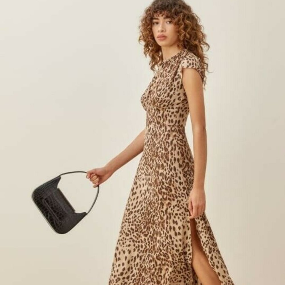 NWT, REFORMATION SZ 10, ZETA DRESS, MIDI, LEOPARD PRINT, VISCOSE